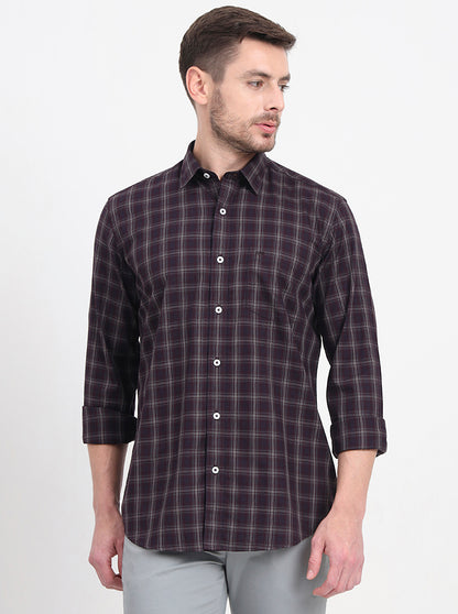 Brown & Maroon Checked Regular Fit Semi Casual Shirt | JadeBlue