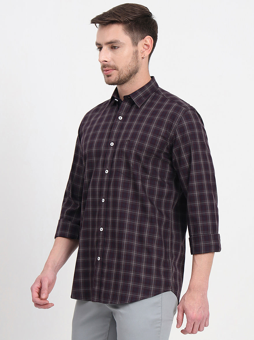 Brown & Maroon Checked Regular Fit Semi Casual Shirt | JadeBlue