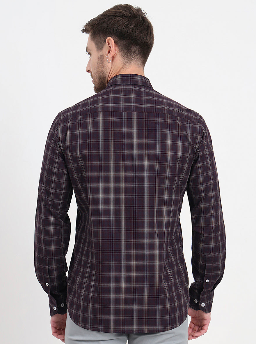 Brown & Maroon Checked Regular Fit Semi Casual Shirt | JadeBlue