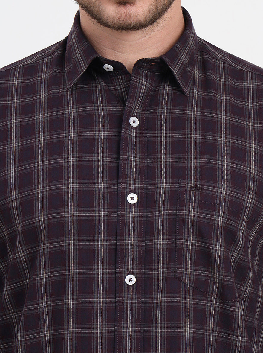Brown & Maroon Checked Regular Fit Semi Casual Shirt | JadeBlue