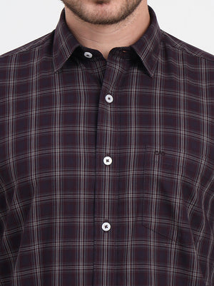 Brown & Maroon Checked Regular Fit Semi Casual Shirt | JadeBlue