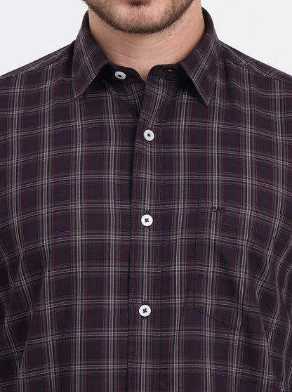 Brown & Maroon Checked Regular Fit Semi Casual Shirt | JadeBlue