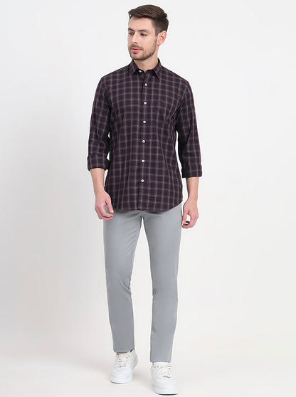Brown & Maroon Checked Regular Fit Semi Casual Shirt | JadeBlue