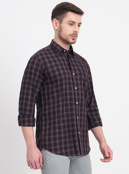 Brown & Maroon Checked Regular Fit Semi Casual Shirt | JadeBlue
