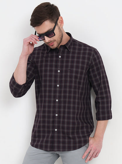 Brown & Maroon Checked Regular Fit Semi Casual Shirt | JadeBlue
