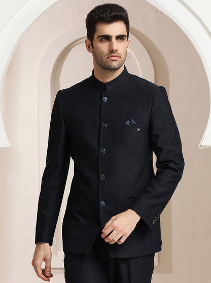 Blue Self Textured Jodhpuri Suit | JadeBlue