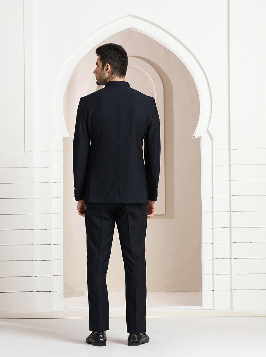 Blue Self Textured Jodhpuri Suit | JadeBlue