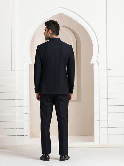 Blue Self Textured Jodhpuri Suit | JadeBlue