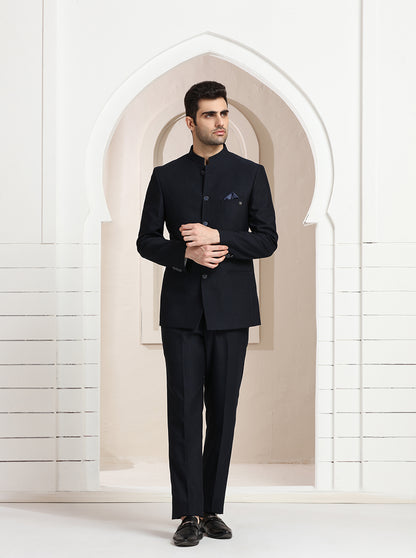 Blue Self Textured Jodhpuri Suit | JadeBlue