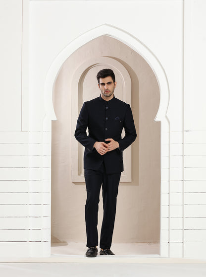 Blue Self Textured Jodhpuri Suit | JadeBlue