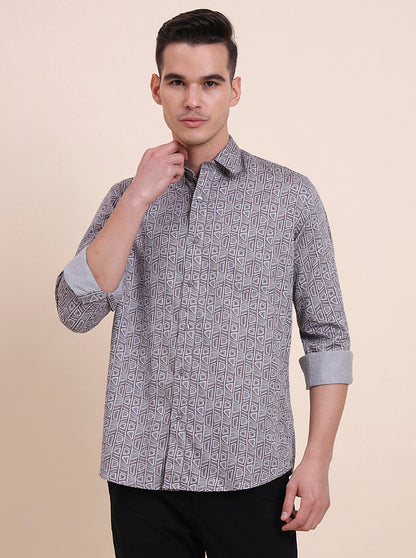 Dark Purplr Printed Smart Fit Semi Casual Shirt | Greenfibre