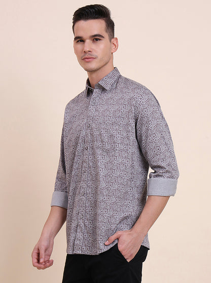 Dark Purplr Printed Smart Fit Semi Casual Shirt | Greenfibre