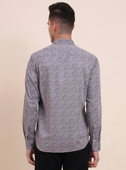 Dark Purplr Printed Smart Fit Semi Casual Shirt | Greenfibre