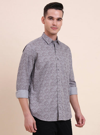 Dark Purplr Printed Smart Fit Semi Casual Shirt | Greenfibre