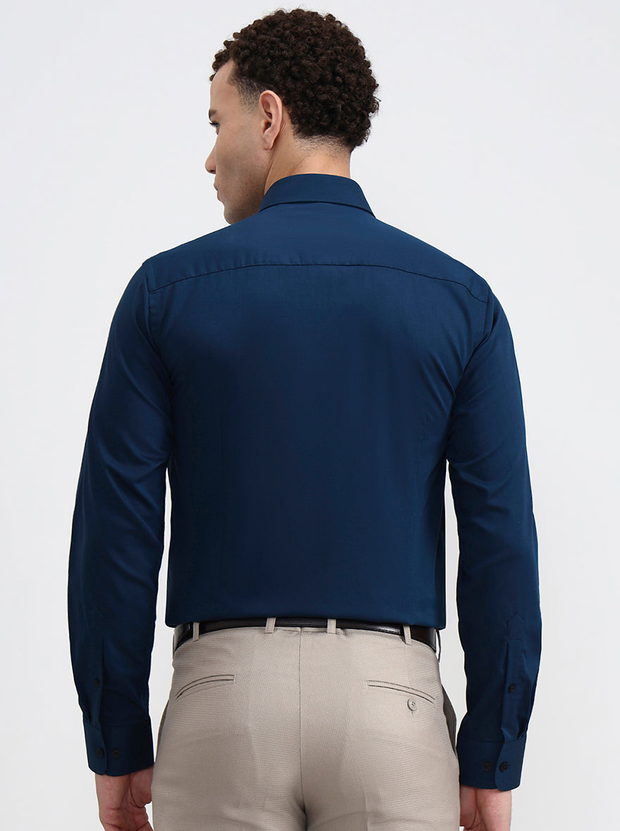 Petrol Blue Solid Slim Fit Formal Shirt | JadeBlue Youth