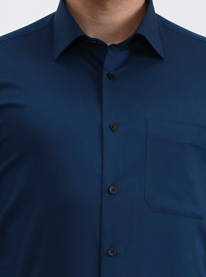 Petrol Blue Solid Slim Fit Formal Shirt | JadeBlue Youth
