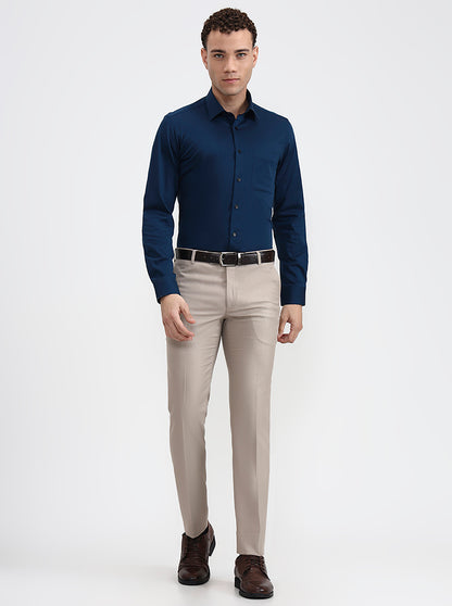 Petrol Blue Solid Slim Fit Formal Shirt | JadeBlue Youth