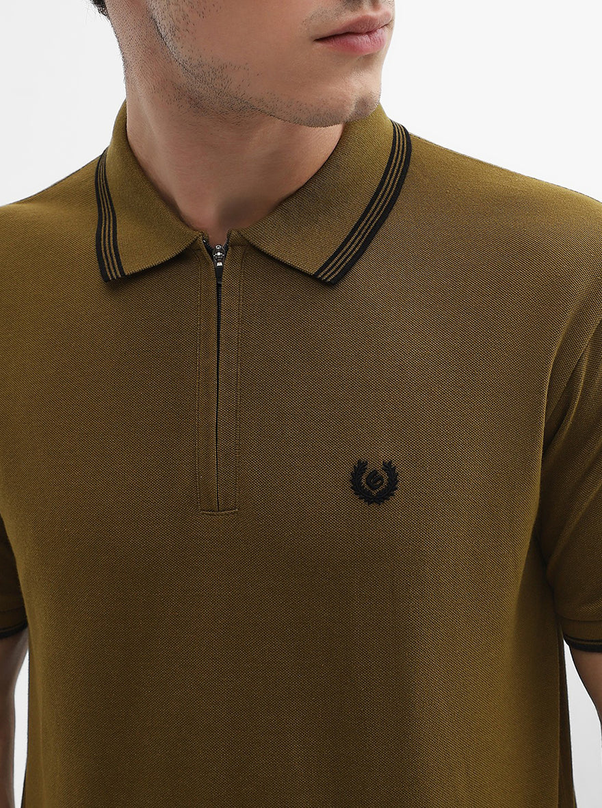 Amber Green Solid Slim Fit Polo T-Shirt | Greenfibre