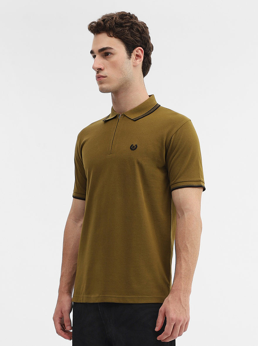 Amber Green Solid Slim Fit Polo T-Shirt | Greenfibre