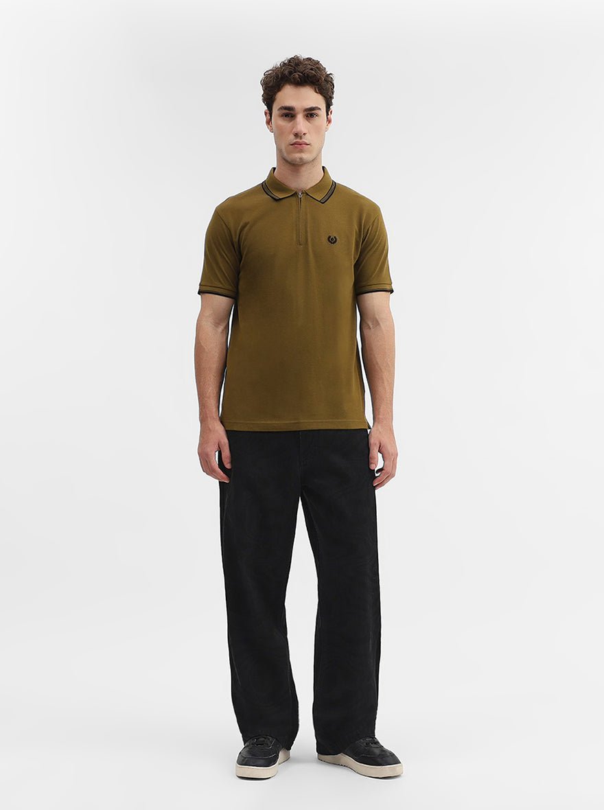 Amber Green Solid Slim Fit Polo T-Shirt | Greenfibre