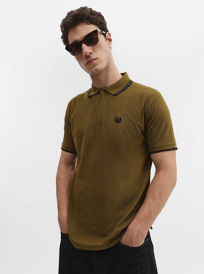 Amber Green Solid Slim Fit Polo T-Shirt | Greenfibre