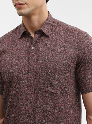 Maroon Printed Tailored Fit Semi Casual Shirt | JadeBlue
