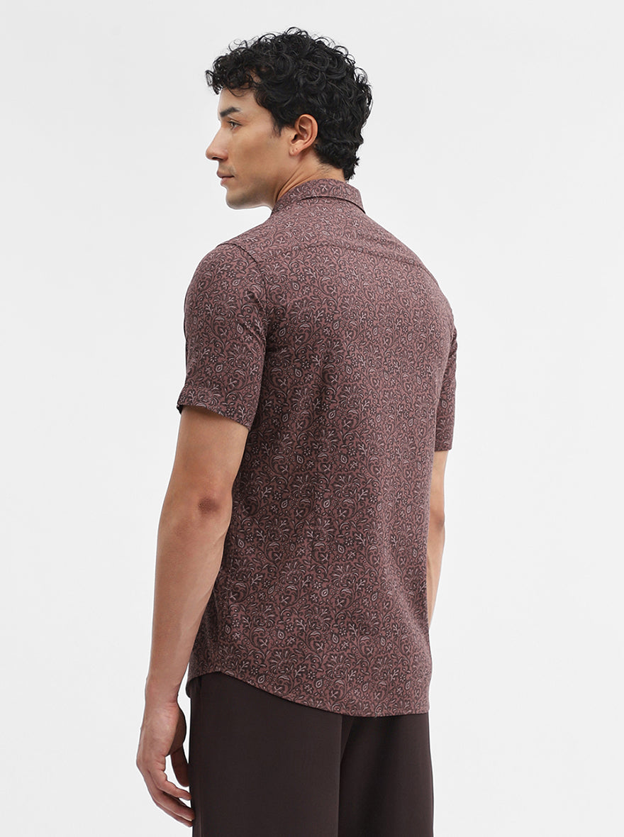 Maroon Printed Tailored Fit Semi Casual Shirt | JadeBlue