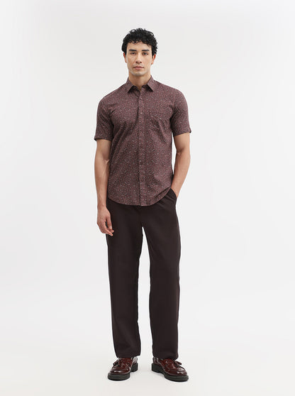 Maroon Printed Tailored Fit Semi Casual Shirt | JadeBlue