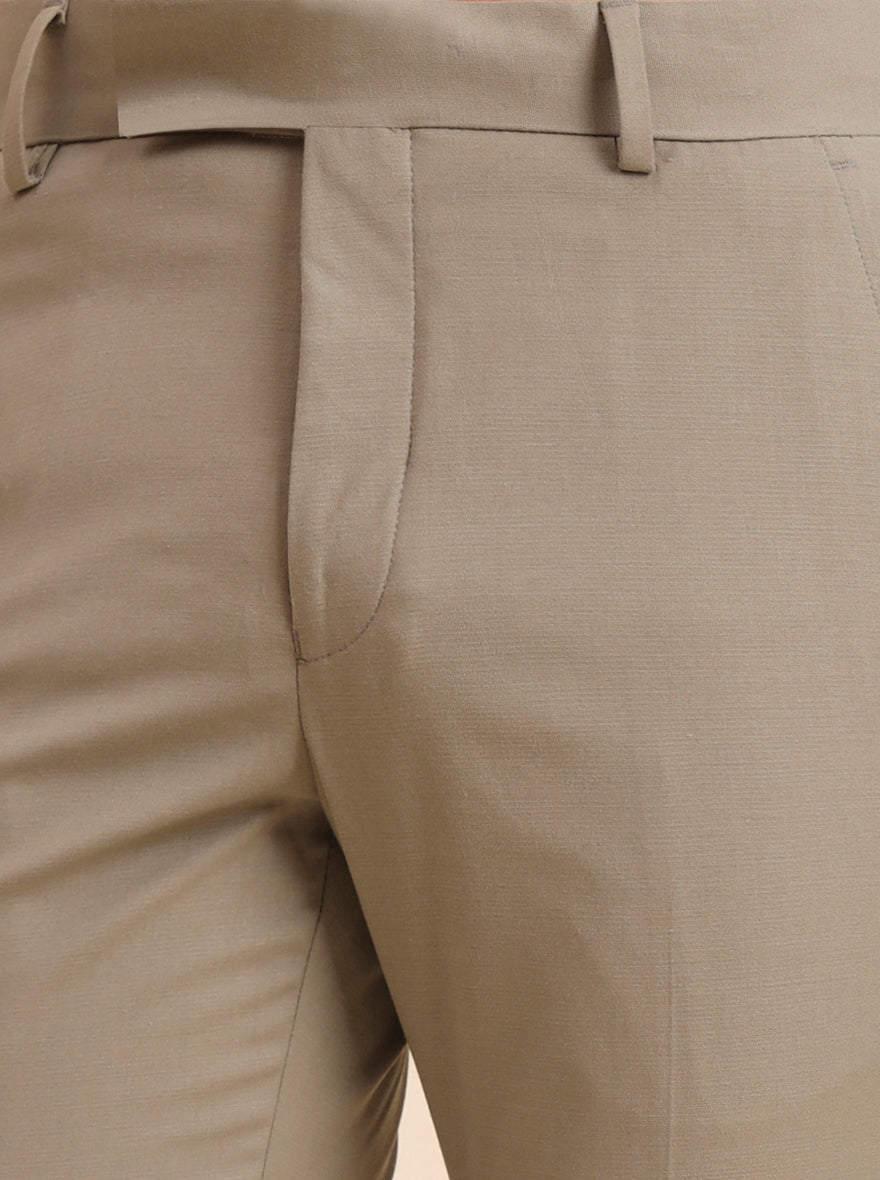 Beige Solid Super Slim Fit Formal Trouser | Greenfibre