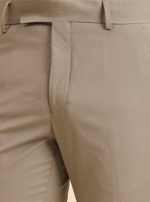 Beige Solid Super Slim Fit Formal Trouser | Greenfibre