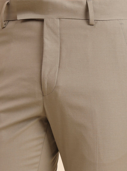 Beige Solid Super Slim Fit Formal Trouser | Greenfibre