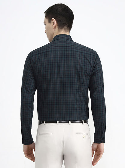 Green & Black Checked Slim Fit Formal Shirt | Metal