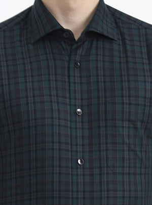 Green & Black Checked Slim Fit Formal Shirt | Metal