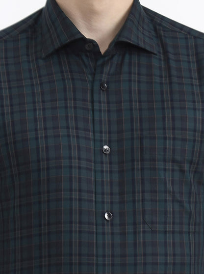Green & Black Checked Slim Fit Formal Shirt | Metal