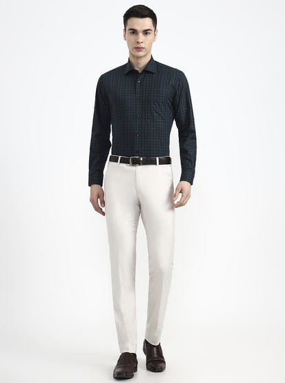 Green & Black Checked Slim Fit Formal Shirt | Metal