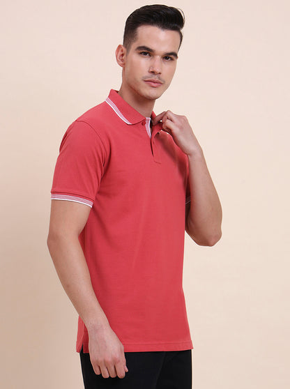 Red Solid Slim Fit Polo T-Shirt | Greenfibre
