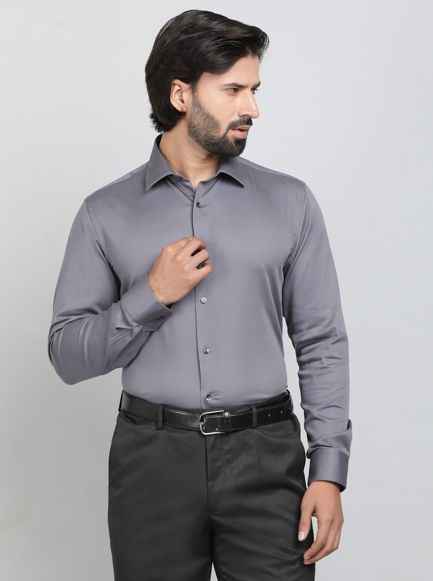 Dark Grey Solid Slim Fit Party Wear Shirt | Wyre