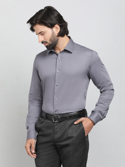 Dark Grey Solid Slim Fit Party Wear Shirt | Wyre