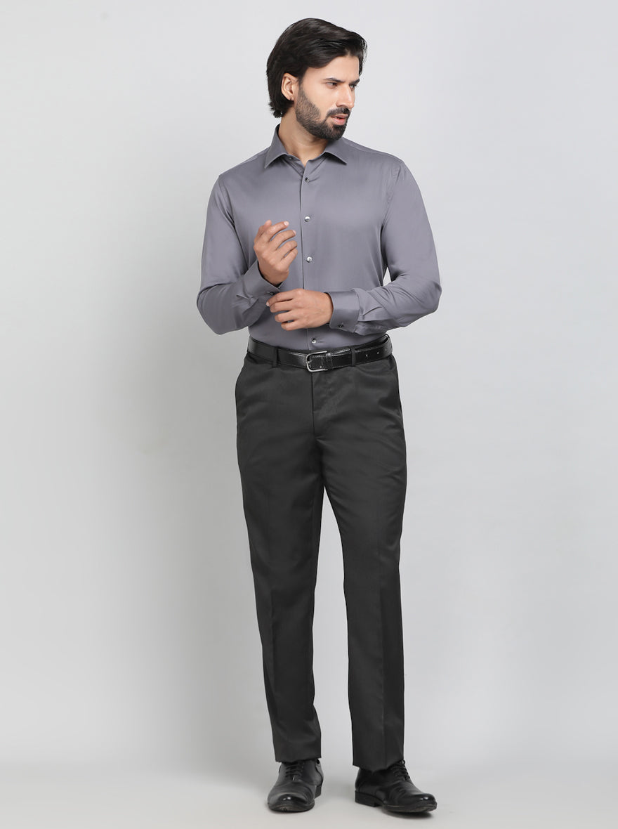 Dark Grey Solid Slim Fit Party Wear Shirt | Wyre