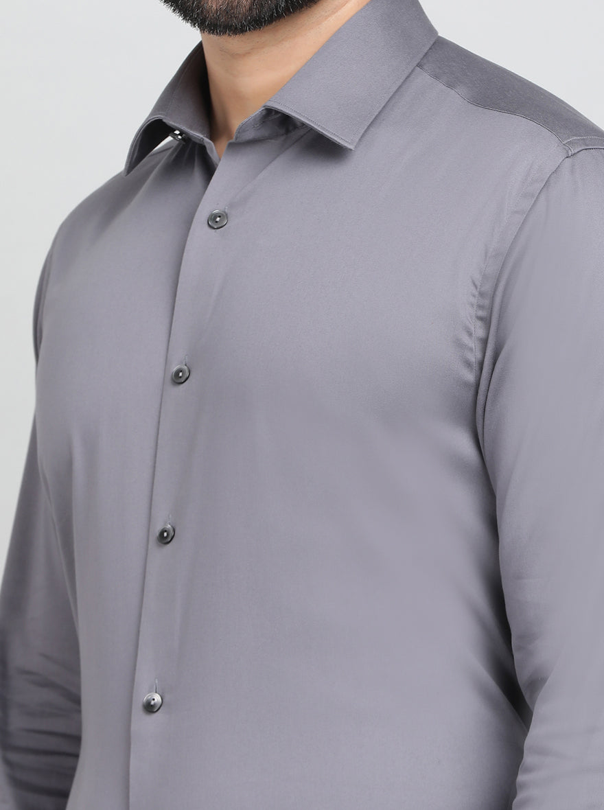 Dark Grey Solid Slim Fit Party Wear Shirt | Wyre