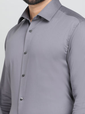 Dark Grey Solid Slim Fit Party Wear Shirt | Wyre