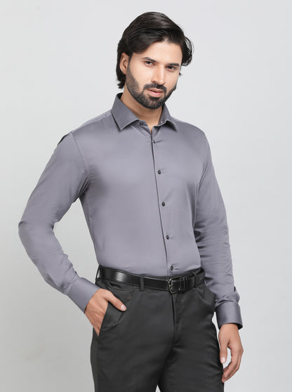 Dark Grey Solid Slim Fit Party Wear Shirt | Wyre