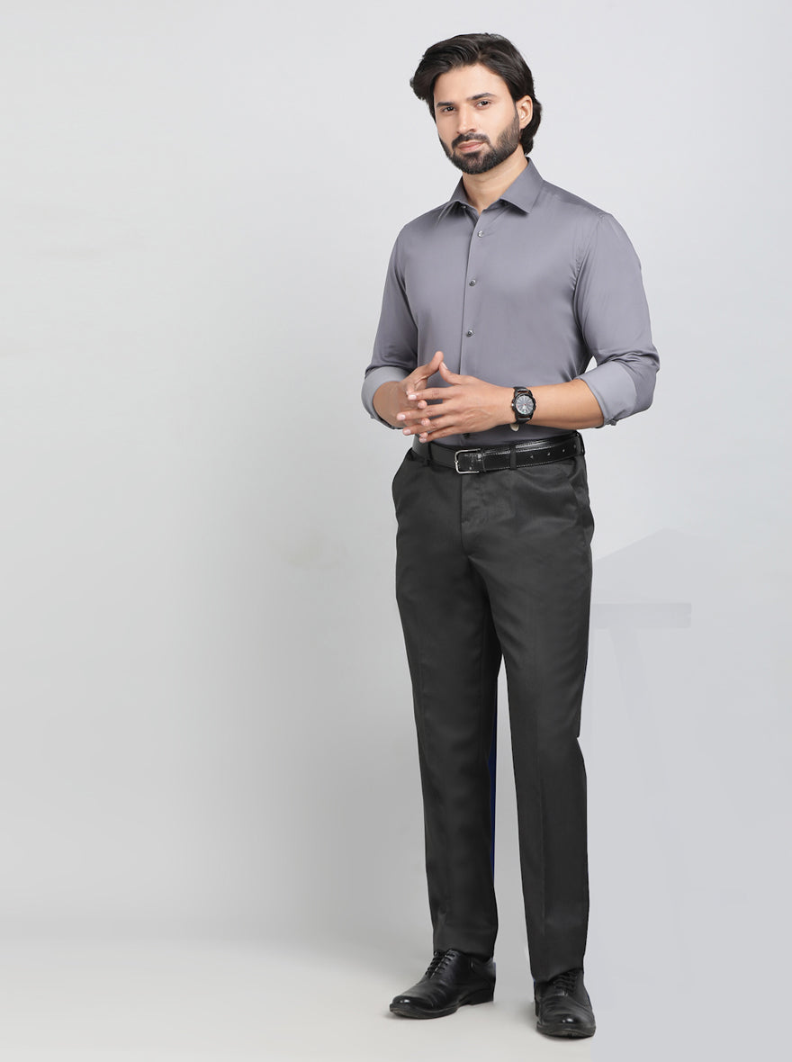 Dark Grey Solid Slim Fit Party Wear Shirt | Wyre
