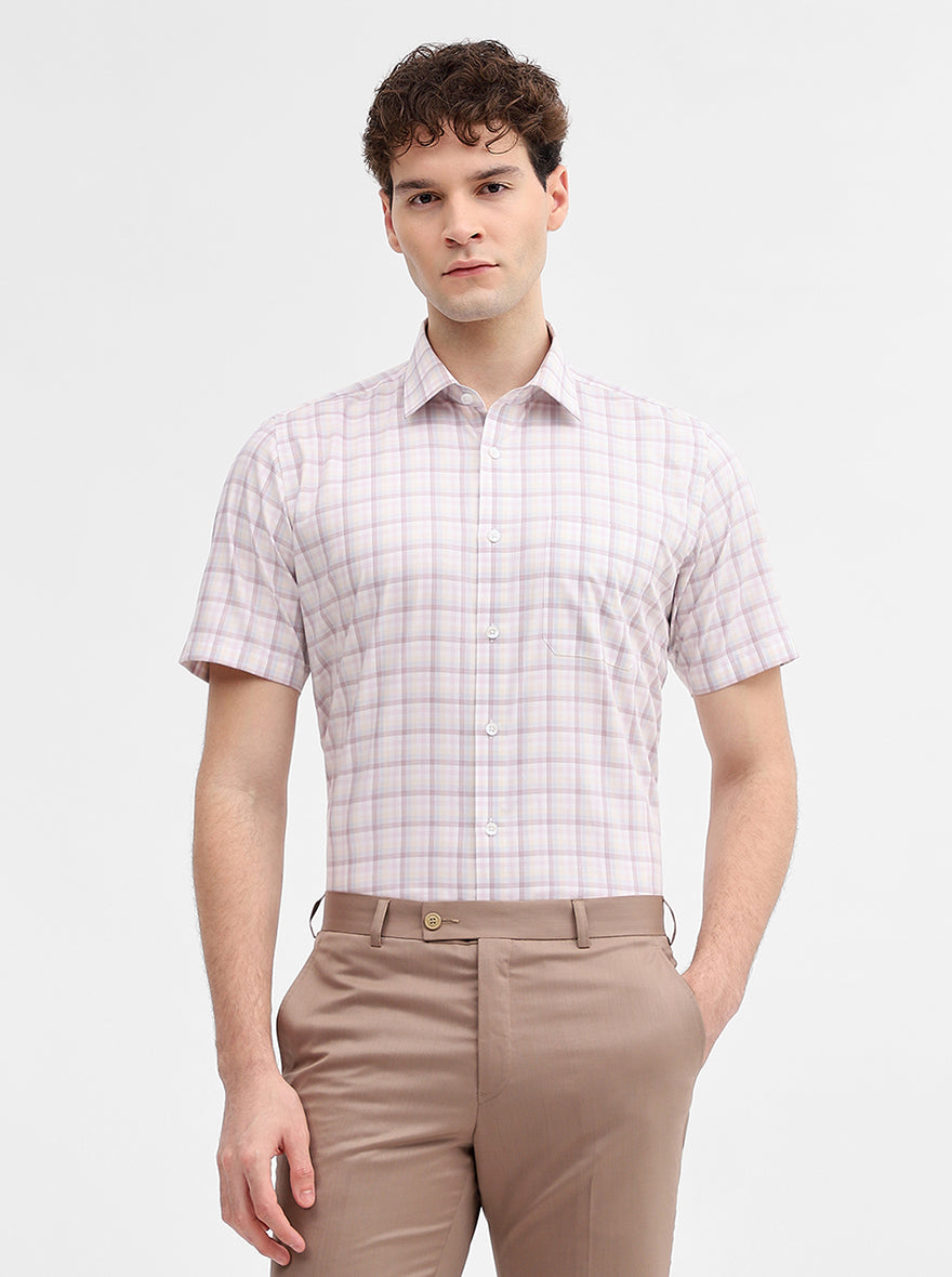 White & Pink Checked Regular Fit Formal Shirt | JadeBlue