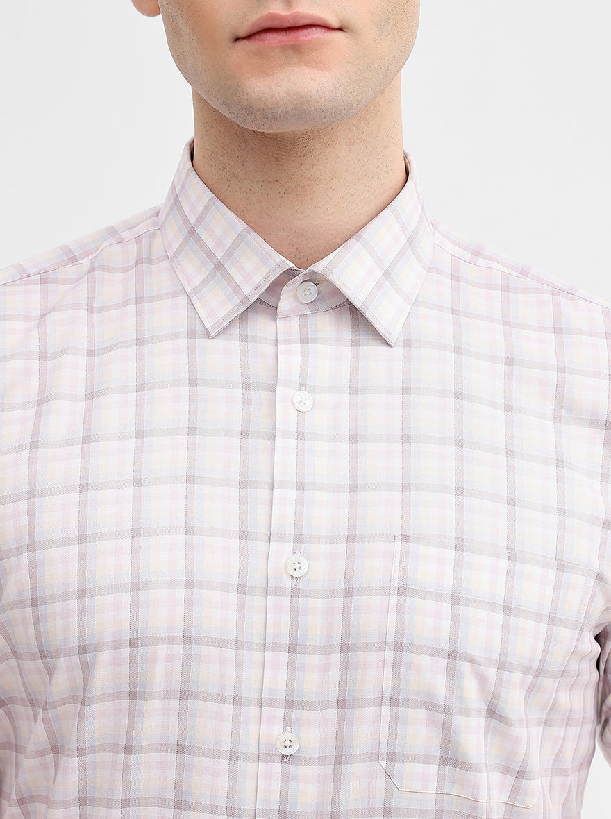White & Pink Checked Regular Fit Formal Shirt | JadeBlue