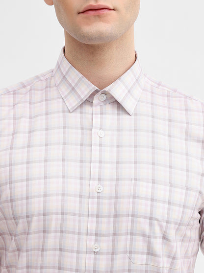 White & Pink Checked Regular Fit Formal Shirt | JadeBlue