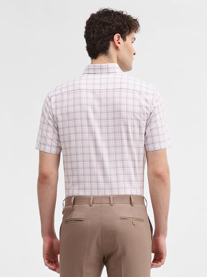 White & Pink Checked Regular Fit Formal Shirt | JadeBlue
