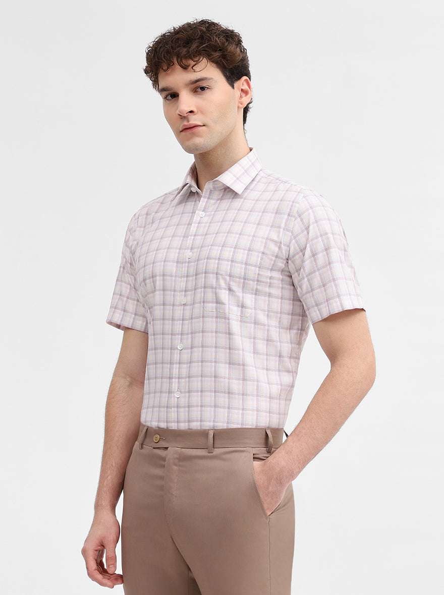 White & Pink Checked Regular Fit Formal Shirt | JadeBlue