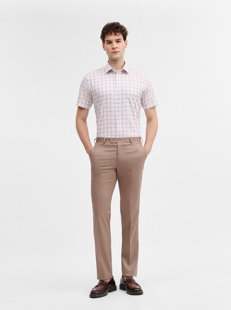 White & Pink Checked Regular Fit Formal Shirt | JadeBlue