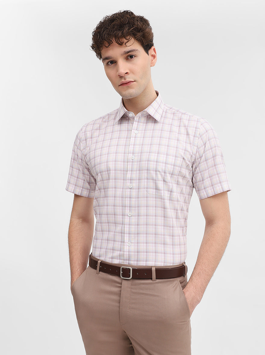 White & Pink Checked Regular Fit Formal Shirt | JadeBlue